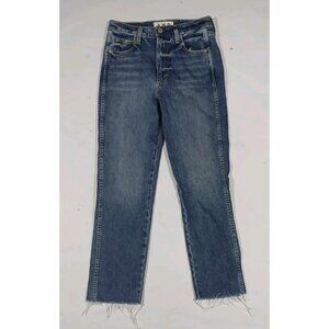 Amo Chloe Crop High Rise Medium Wash Jeans Blue Size 27 Raw Hem Kismet